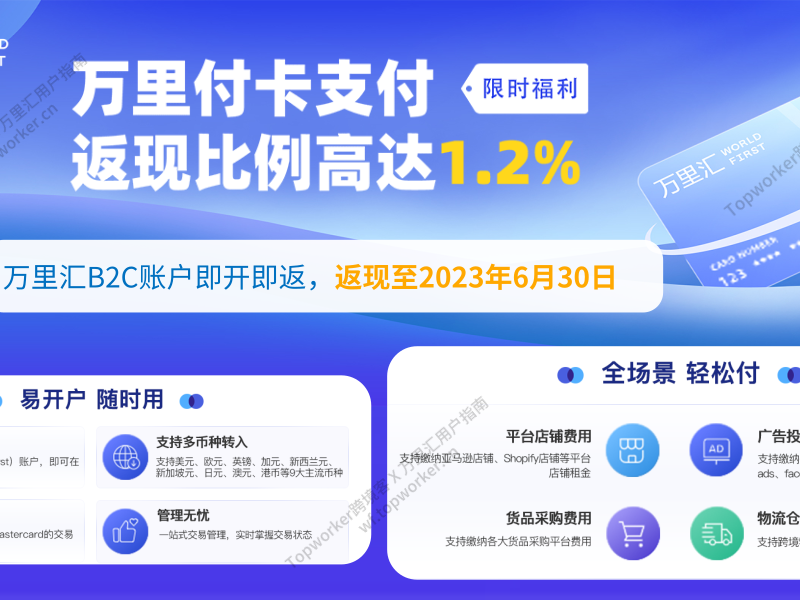 万里汇B2C账户万里付卡返现到2023年6月30日